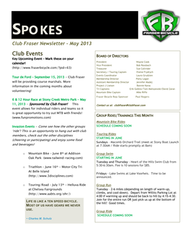 SPOKES Club Fraser Newsletter – May 2013