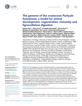 The Genome of the Crustacean Parhyale Hawaiensis, a Model For
