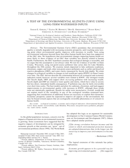 A Test of the Environmental Kuznets Curve Using Long-Term Watershed Inputs