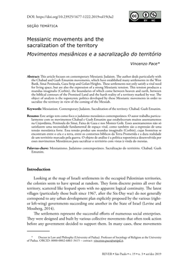 Messianic Movements and the Sacralization of the Territory Movimentos Mesiânicos E a Sacralização Do Território