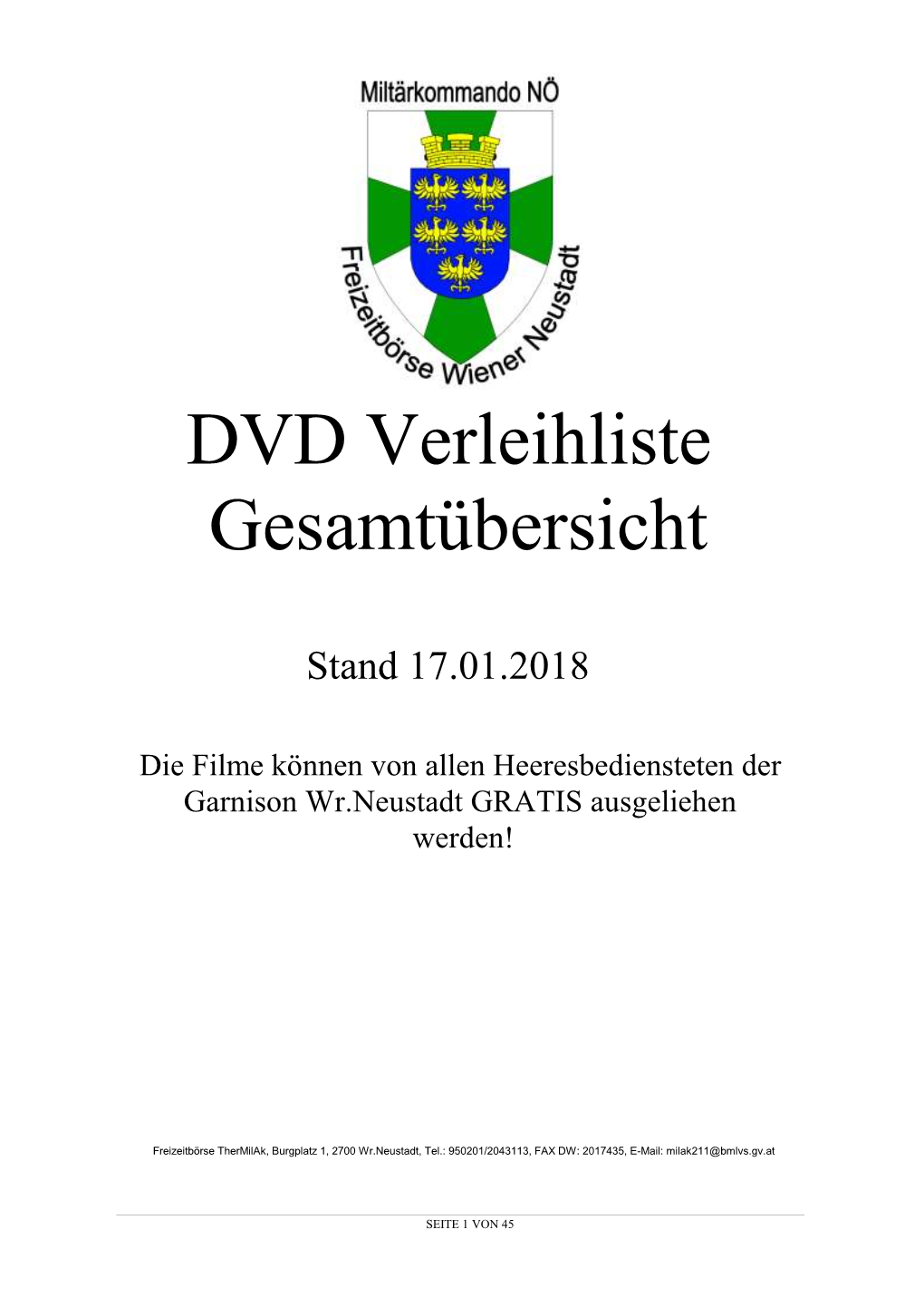 DVD Verleihliste Gesamtübersicht