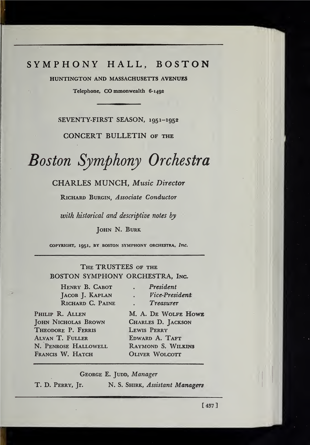 Boston Symphony Orchestra Concert Programs, Season 71, 1951-1952