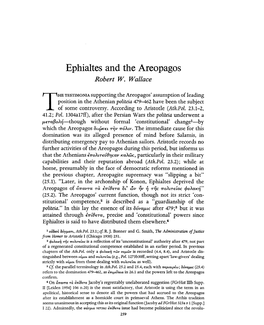 Ephialtes and the Areopagos Wallace, Robert W Greek, Roman and Byzantine Studies; Fall 1974; 15, 3; Proquest Pg