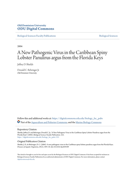 A New Pathogenic Virus in the Caribbean Spiny Lobster Panulirus Argus from the Florida Keys Jeffrey D