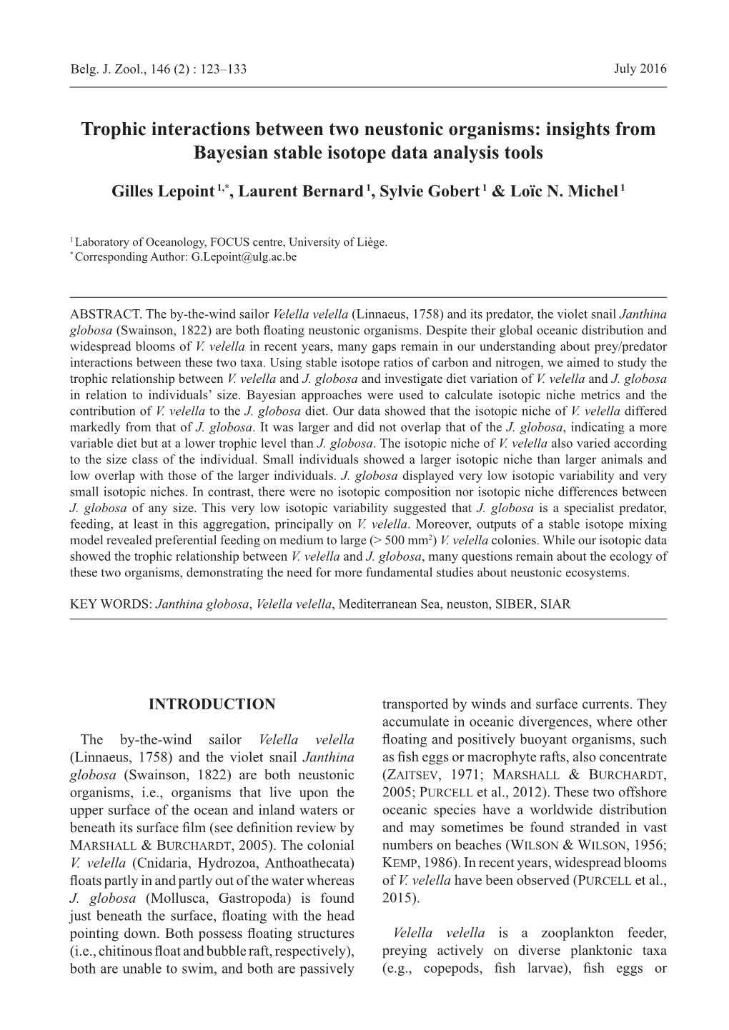 Trophic Interactions Between Two Neustonic Organisms: Insights from Bayesian Stable Isotope Data Analysis Tools