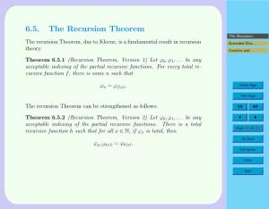 6.5. the Recursion Theorem the Recursion