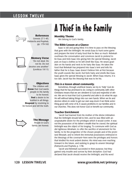 A Thief in the Family References Monthly Theme Genesis 27:1-45; We Belong to God’S Family