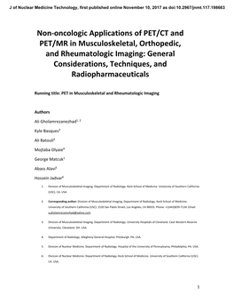 Non-Oncologic Applications of PET/CT and PET/MR In