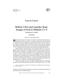 Refiner's Fire and Laundry Soap: Images of God in Malachi 3:1-4