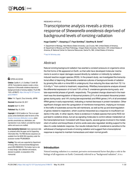 Transcriptome Analysis Reveals a Stress Response of Shewanella Oneidensis Deprived of Background Levels of Ionizing Radiation