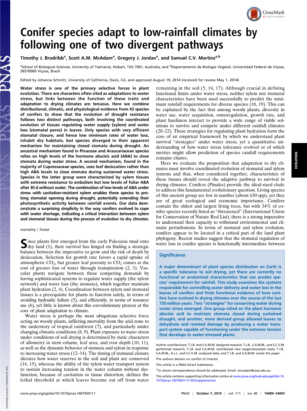 Conifer Species Adapt to Low-Rainfall Climates by Following One of Two Divergent Pathways