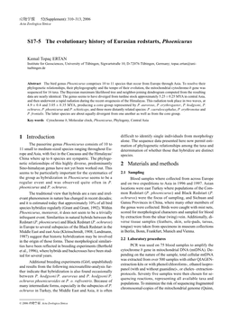 S17-5 the Evolutionary History of Eurasian Redstarts, Phoenicurus