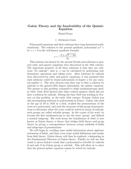 Galois Theory and the Insolvability of the Quintic Equation Daniel Franz