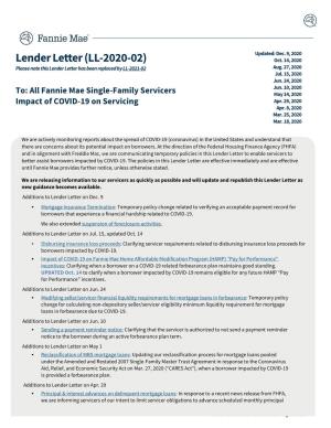Lender Letter (LL-2020-02) Oct