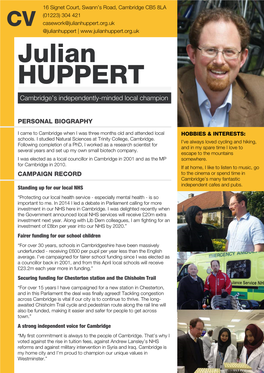 Julian HUPPERT Cambridge’S Independently-Minded Local Champion