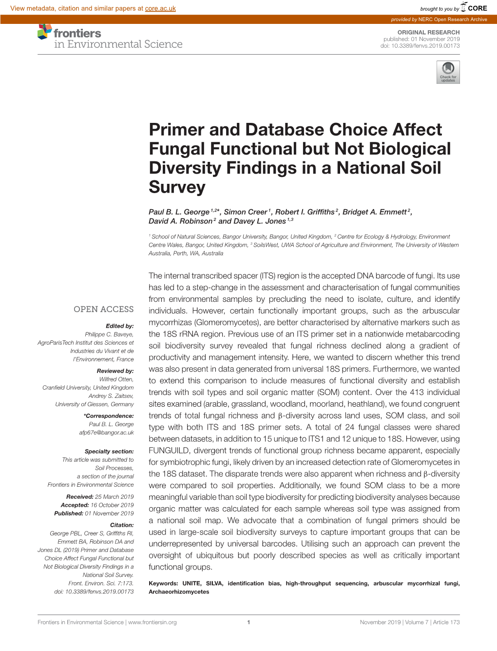 Primer and Database Choice Affect Fungal Functional but Not Biological Diversity Findings in a National Soil Survey