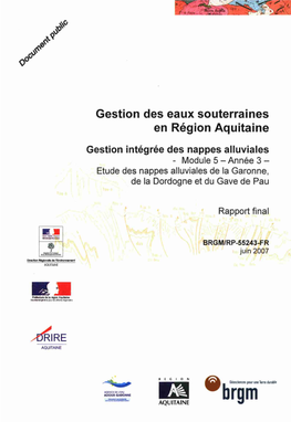Gestion Des Eaux Souterraines En Région Aquitaine Gestion Intégrée Des Nappes Alluviales - Module 5-Année 3