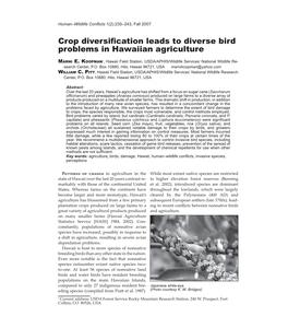 Crop Diversification Leads to Diverse Bird Problems in Hawaiian Agriculture