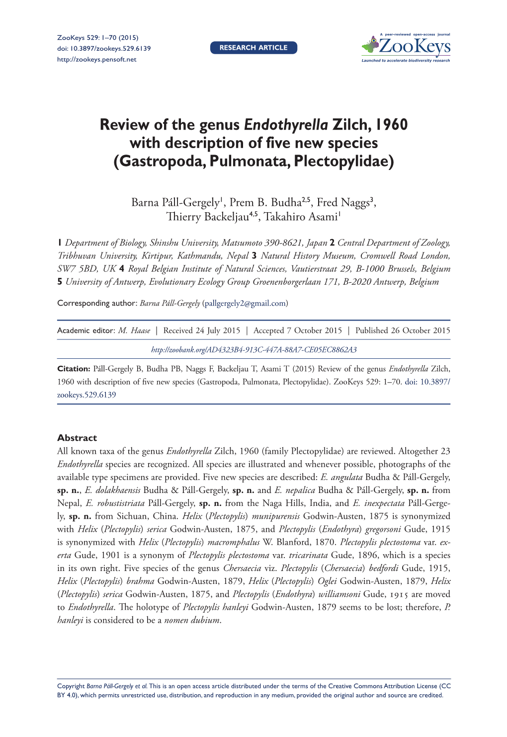 ﻿Review of the Genus Endothyrella Zilch, 1960 with Description of Five