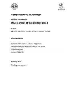 Comprehensive Physiology Development of the Pituitary Gland