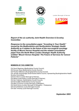 Report of the Six Authority Joint Health Overview & Scrutiny Committee