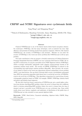 CRPSF and NTRU Signatures Over Cyclotomic Fields