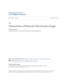 Characteristics of Hurricane Lili's Intensity Changes Adele Marie Babin Louisiana State University and Agricultural and Mechanical College, Ababin@Lsu.Edu