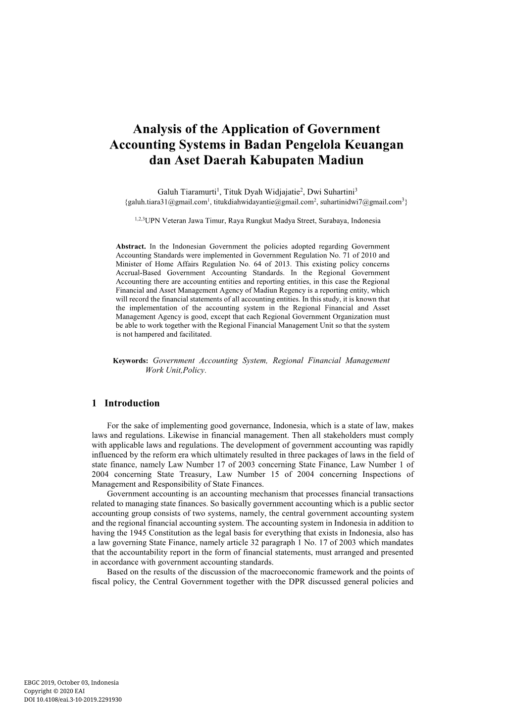 Analysis of the Application of Government Accounting Systems in Badan Pengelola Keuangan Dan Aset Daerah Kabupaten Madiun