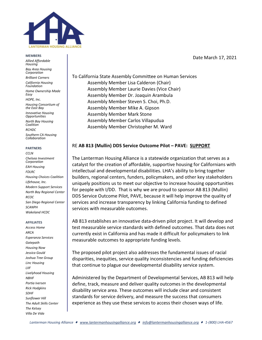 LHA Support Letter