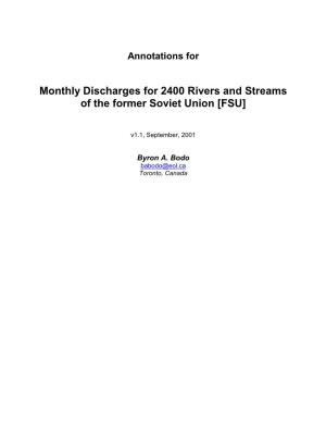 Monthly Discharges for 2400 Rivers and Streams of the Former Soviet Union [FSU]