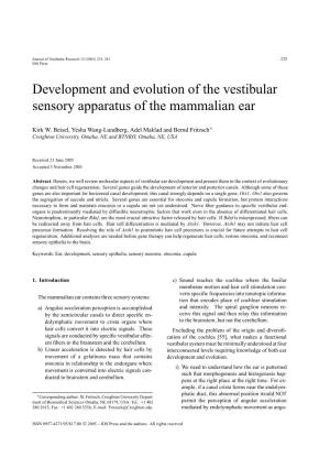 Development and Evolution of the Vestibular Sensory Apparatus of the Mammalian Ear