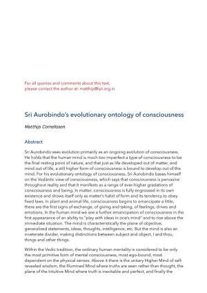 Sri Aurobindo's Evolutionary Ontology of Consciousness