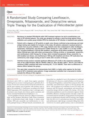A Randomized Study Comparing Levofloxacin, Omeprazole, Nitazoxanide, and Doxycycline Versus Triple Therapy for the Eradication O