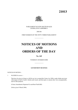 21013 Notices of Motions and Orders of The