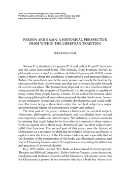 Person and Brain: a Historical Perspective from Within the Christian Tradition