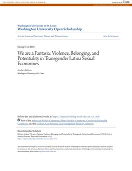 Violence, Belonging, and Potentiality in Transgender Latina Sexual Economies Andrea Bolivar Washington University in St