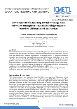 Development of a Learning Model for Large Class Cohorts to Strengthen Students Learning Outcomes Based on Differentiated Instruction