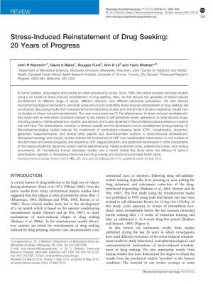 Stress-Induced Reinstatement of Drug Seeking: 20 Years of Progress