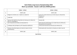 Swim Wales Long Course Championships 2018 Warm up Schedule - Session 1 (All Lanes MIXED Gender)