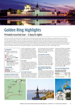 Golden Ring Highlights Privately Escorted Tour – 5 Days/4 Nights