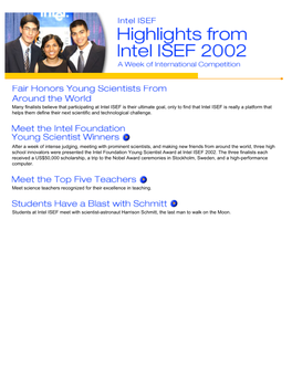Intel Education: Highlights from Intel ISEF 2002