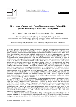 First Record of Round Goby Neogobius Melanostomus Pallas, 1814 (Pisces: Gobiidae) in Bosnia and Herzegovina