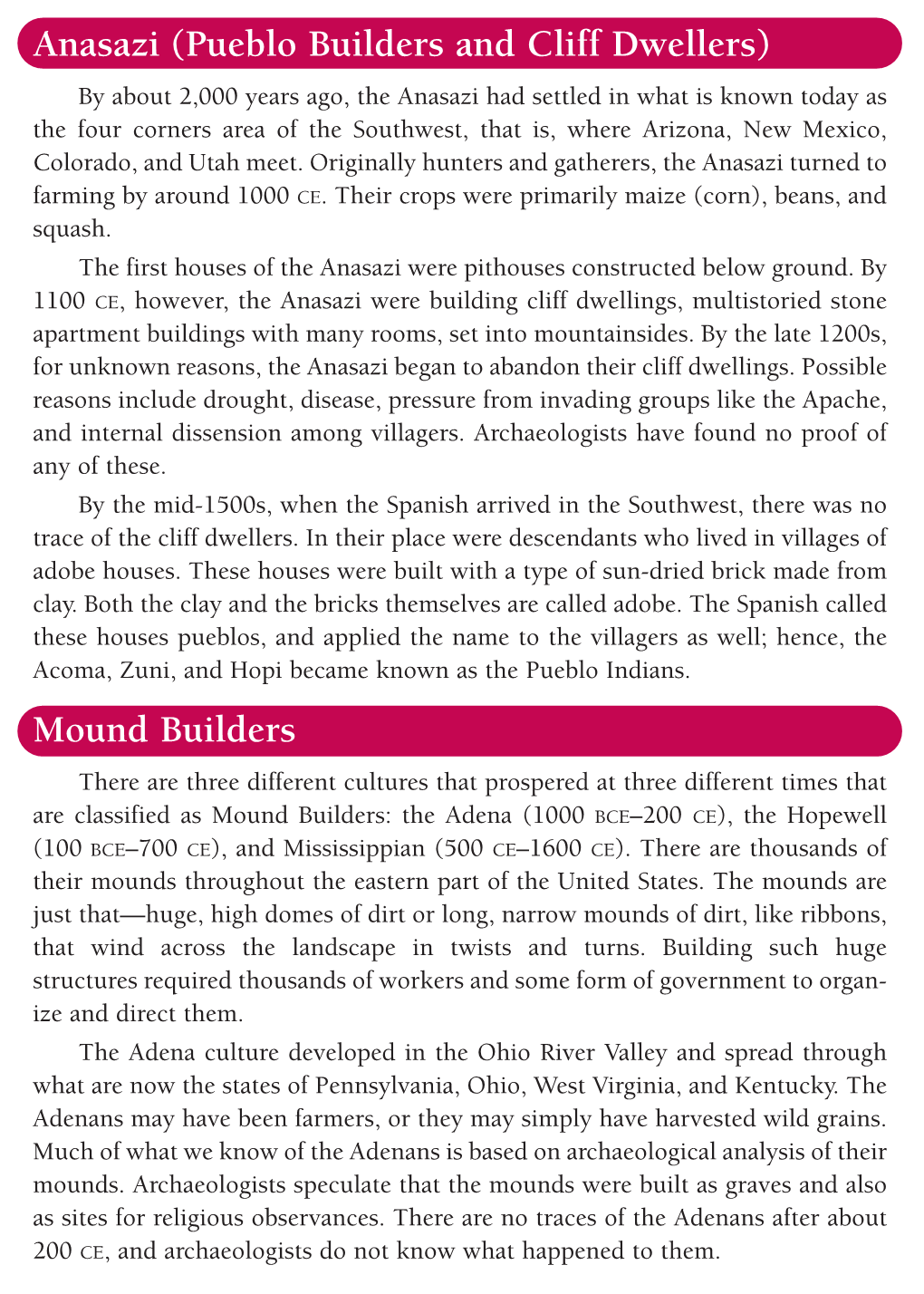 Anasazi (Pueblo Builders and Cliff Dwellers) Mound Builders