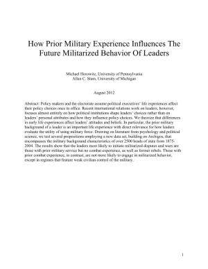 How Prior Military Experience Influences the Future Militarized Behavior of Leaders