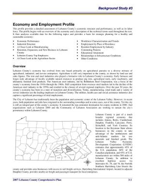 Economy and Employment Profile This Profile Provides a Detailed Assessment of Lebanon County’S Economic Structure and Performance, As Well As Its Labor Force