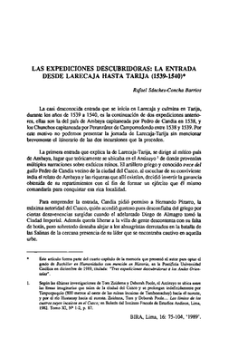 LAS EXPEDICIONES DESCUBRIDORAS: LA ENTRADA DESDE LARECAJA HASTA Tarija (1539-1540)*