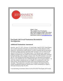 Non-Equity Jeff Award Nominations Rescinded for the Hypocrites
