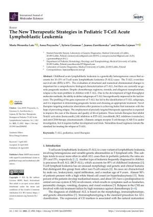 The New Therapeutic Strategies in Pediatric T-Cell Acute Lymphoblastic Leukemia
