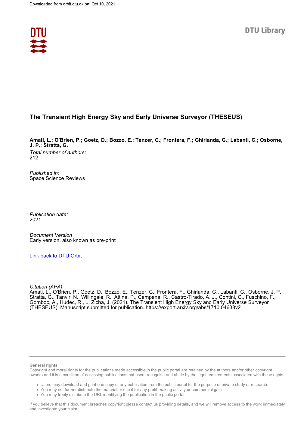 The Transient High Energy Sky and Early Universe Surveyor (THESEUS)