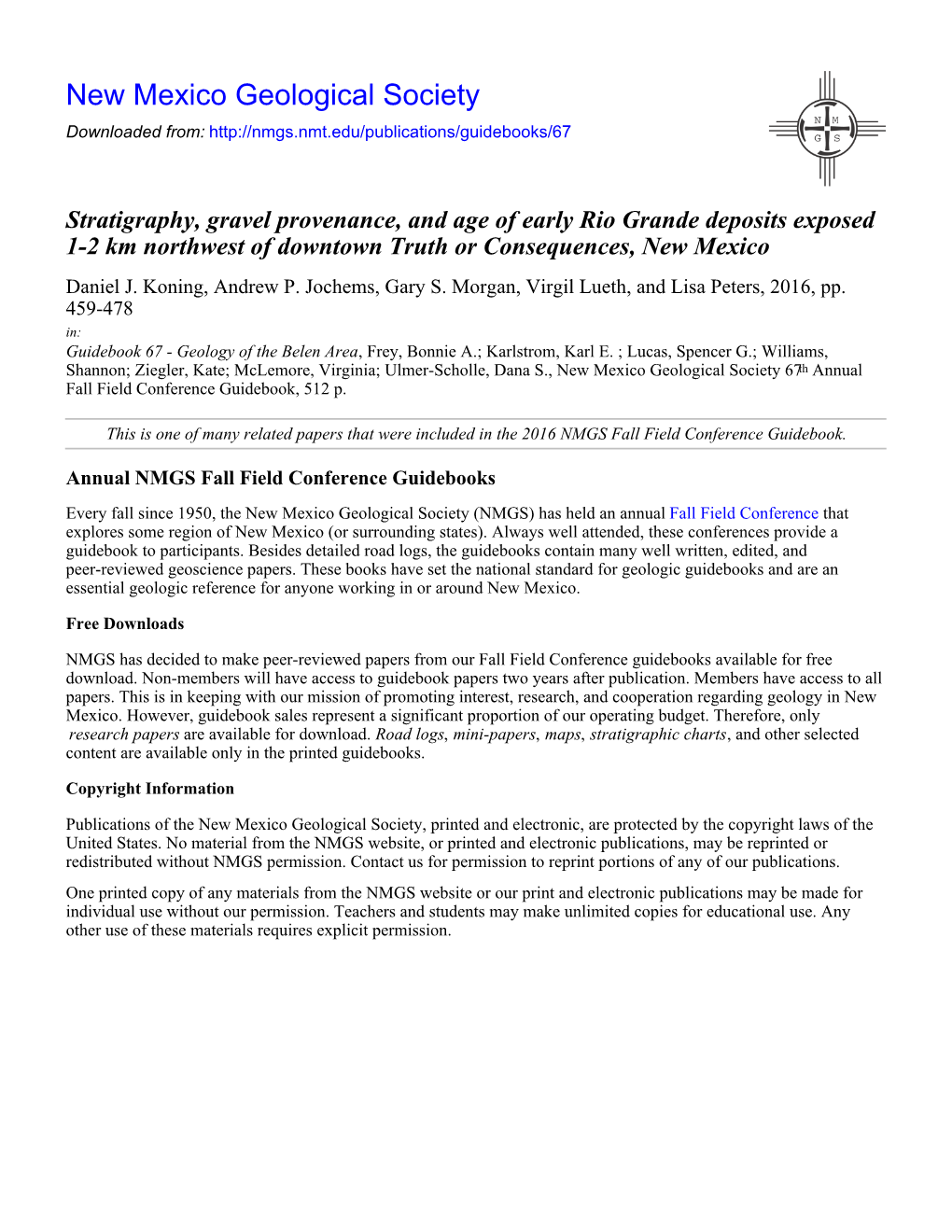 Stratigraphy, Gravel Provenance, and Age of Early Rio Grande Deposits Exposed 1-2 Km Northwest of Downtown Truth Or Consequences, New Mexico Daniel J